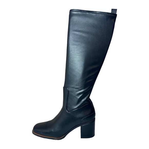 Franco Sarto Black Leather A-Figaro Knee High Boots Size 7 Square Toe - Picture 1 of 6